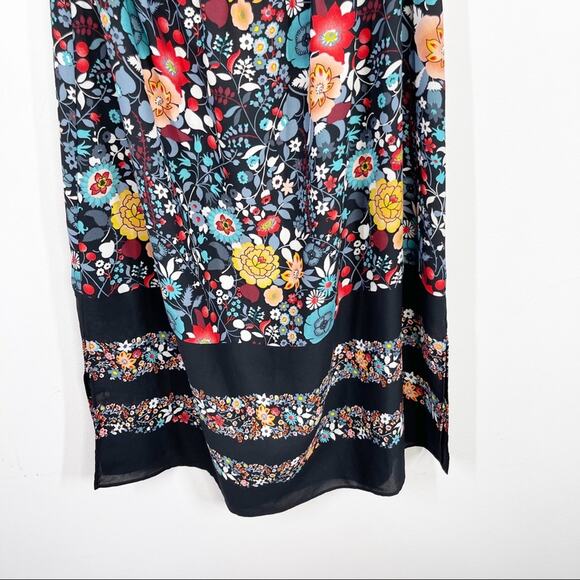 LOFT Black Floral Print Striped Off the Shoulder Dress Sz. Small Petite SP - Picture 6 of 8